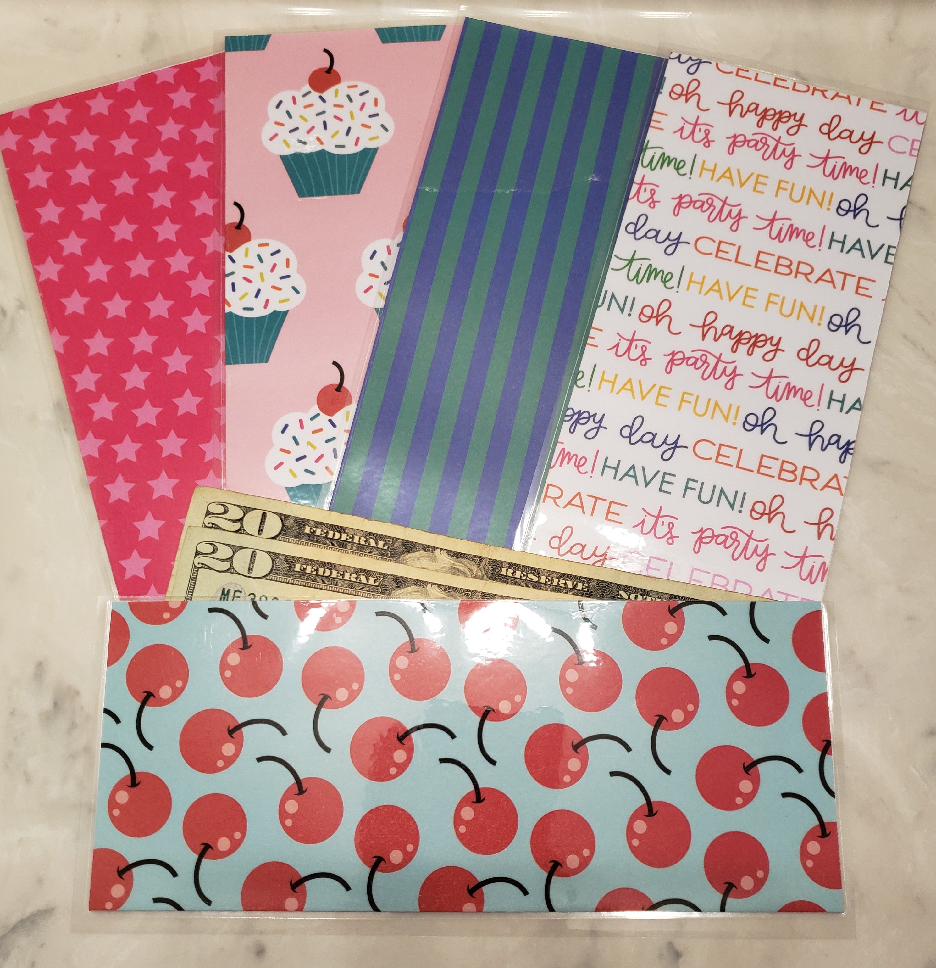 Laminated cash envelopes | set of 5| Treat Yourself Cherries | Dave Ramsey inspired