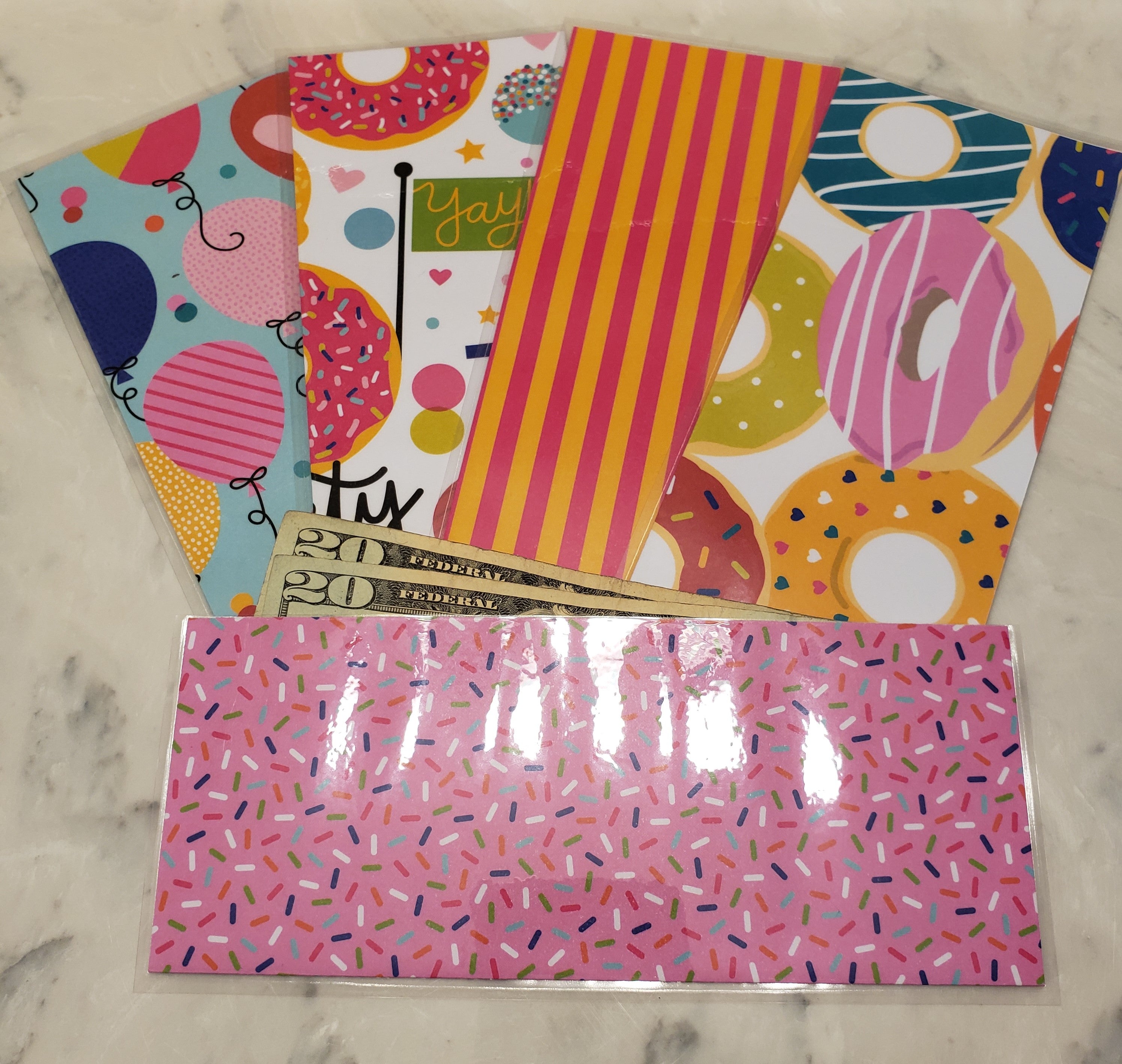 Laminated cash envelopes | set of 5| Treat Yourself Donuts | Dave Ramsey inspired